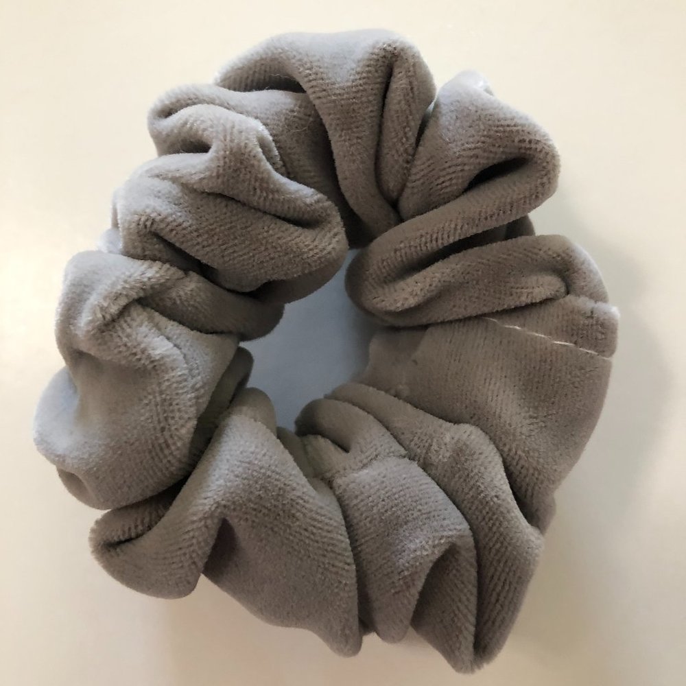 New Handmade Gray Velvet Scrunchie with Wide Elastic
